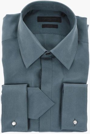 Corneliani CODE Slim Fit Silk Solid-Color Shirt with Cufflinks size 42
