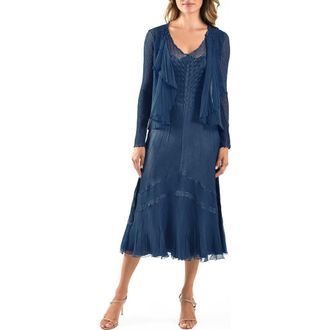 Komarov Sleeveless Charmeuse & Chiffon Cocktail Dress with Jacket in Eclipse at Nordstrom, Size Small