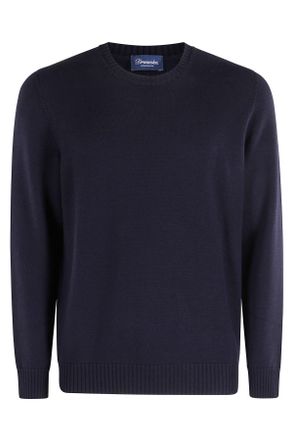 Drumohr Blue Double-Ply Merino Wool Crew Neck Sweater