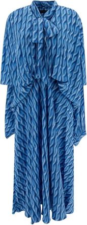 Balenciaga Blauwe Jurk met Wijd Uitlopende Snit - Dames - Maxi kleedjes - Blauw - S - Wol - Kleedjes