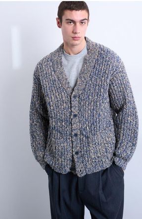 Topman Marled Chunky V-Neck Cardigan in Navy at Nordstrom, Size X-Large