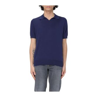 Brunello Cucinelli Brunello Cucinelli, V-neck Knitwear, male, Blue, Size: XL Short Sleeve Knit Polo Shirt