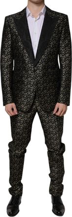 Dolce & Gabbana Mens Black Stars Jacquard Sicilia 2 Piece Suit