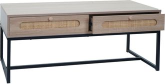 Hhg Nunca Usado] Mesa De Centro Hhg 217, Mesa De Sal&oacute;n Mesa Auxiliar Mesa De Sof&aacute;, Caj&oacute;n, Kubu Rat&aacute;n Madera Melamina, Aspecto Roble