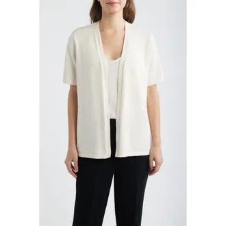 Anne Klein Newport Open Front Elbow Sleeve Cardigan in White Dove at Nordstrom, Size X-Small P