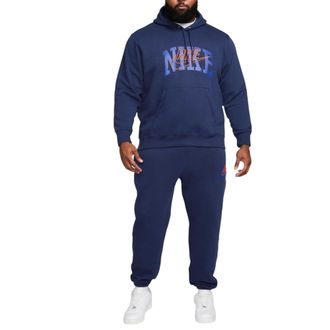 Nike Mens Tracksuit Club Fleece Pullover Hoodie Cuffed Jogger Sportswear Black - Navy Cotton - Size Medium