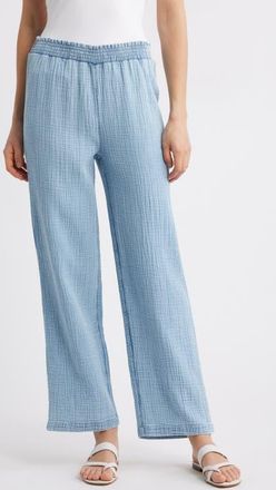 Beach Lunch Lounge Cairo Smock Waist Cotton Pants in Blue Acid Wash at Nordstrom, Size X-Small