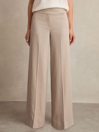 Reiss Neutral Petite Lyocell-linen Wide-leg Trousers, 10