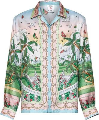 Casablanca Wave Print Silk Shirt - Heren - Casual Overhemden - Veelkleurig - XL - Overhemden