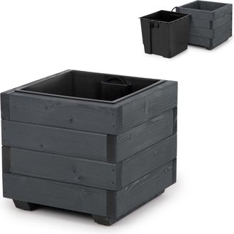 OEM Maceta De Madera Con Inserto Extra&iacute;ble, Maceta Impregnada Para Plantas Y Flores, Ideal Para Balc&oacute;n, Jard&iacute;n O Terraza, 33 X 33 X 32 Cm - Color Antracit