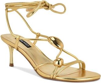 Nine West Greska Ankle Wrap Sandal in Gold at Nordstrom, Size 5.5