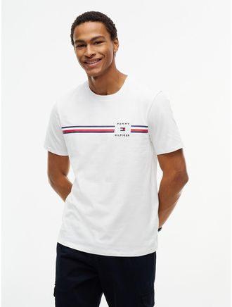 Tommy Hilfiger Mens Signature Stripe T-Shirt - Ecru - XXL