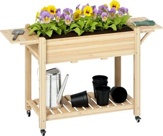 OUTSUNNY Huerto Urbano De Madera Mesa De Cultivo Con Ruedas Estante Y Repisas Plegables Para Cultivo Flores Vegetales 145x52x86 Cm Natural