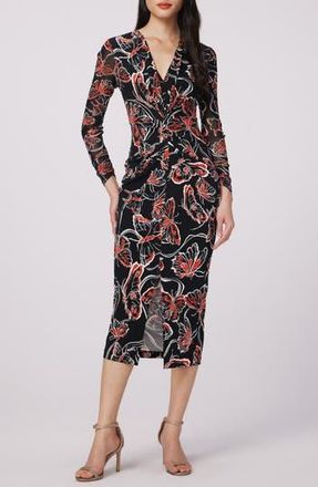 Diane Von F&uuml;rstenberg Hades Floral Long Sleeve Midi Dress in Flutterfly Med/flutterfly Sm at Nordstrom Rack, Size Medium