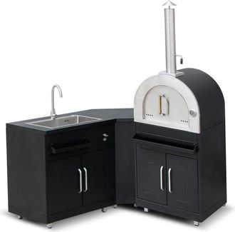 Oviala Oviala - Cucina da esterno in metallo con 3 lavelli e forno per pizza