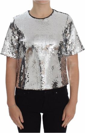 Dolce & Gabbana T-shirt blouse met pailletten en ronde hals - Dames - T-shirts - Grijs - L - Pailletten - Tops