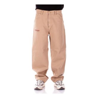 Carhartt Work in Progress Carhartt Wip, Wide Trousers, male, Beige, Size: L Logo Back Trousers with Pockets
