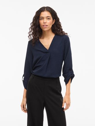 Vila Blusenshirt VILA VIJOSA 3/4 V-NECK TOP - NOOS, Damen, Gr. 34, navy blazer, Jersey, Obermaterial: 100% Polyester, unifarben, regular fit normal, V-Auss
