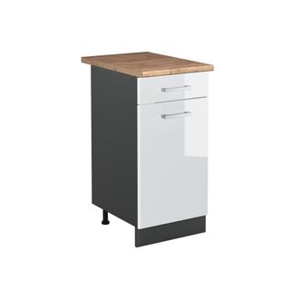 Vicco Mueble Bajo De Cocina R-line, Blanco Alto Brillo/antracita, 40 Cm Encimera Roble Dorado, Vicco