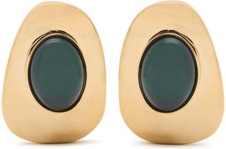 Saint Laurent Cabochon Clip-on Stud Earrings - Dark Green - One Size