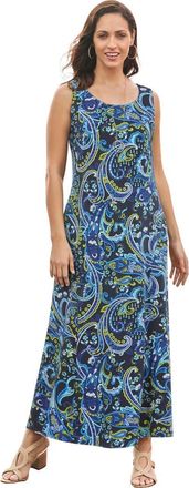 Jessica London Stretch Cotton Tank Maxi Dress in Navy Painterly Paisley at Nordstrom, Size 24P
