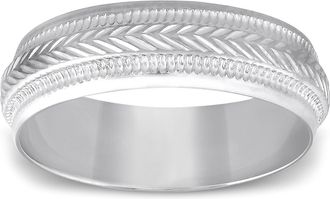 Pompeii3 6mm Mens 10K White Gold Brushed Hand Carved Pattern Wedding Band Size Selectable