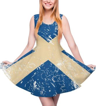 Generic Scotland Vintage Flag Womens Sleeveless Mini Dresses Summer Crew-Neck Sundress Swing Skater 3XL
