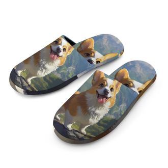 Generic Corgi Dog Standing on Top of A Mountain Mens House Slippers Slip Indoor Slipper On Shoes Warm Outdoor