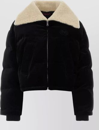 Gucci velvet padded jacket shearling collar quilting