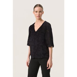Soaked In Luxury SLFelisia V-neck Half Sleeve Blouse in Black at Nordstrom, Size X-Large