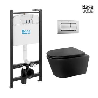 Roca Bastidor Roca Active Pack Cisterna Empotrada Y Pulsador Cromo Mate Con Inodoro Suspendido Rimless Lia Negro De Azulbath