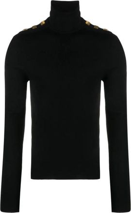 Balmain Zwarte Coltrui met Schouderknopen - Heren - Coltruien - Zwart - L - Wol - Truien & Vesten