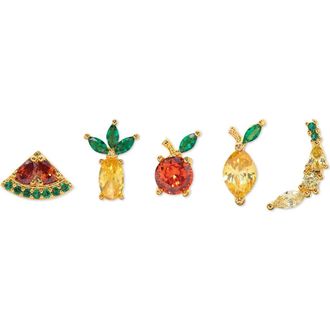 Girls Crew Tropical Fruit Basket Set of 5 Assorted Single Stud Earrings in Gold at Nordstrom