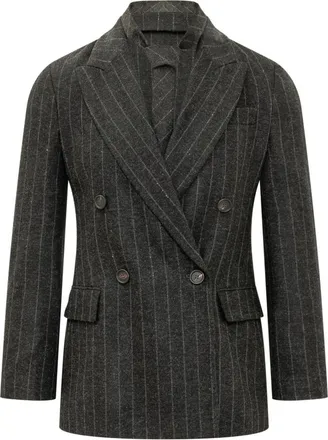 Brunello Cucinelli Black Stripes Shawl Lapel Blazer