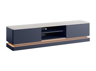 Vente-Unique Mueble TV 2 cajones y 2 estantes con LEDs - MDF - Azul y efecto m&aacute;rmol blanco - DEVIKA de Pascal MORABITO