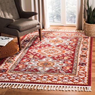 Safavieh Farmhouse Machine Made Area Rug, Ivory / Red Traditional Style Easy Care