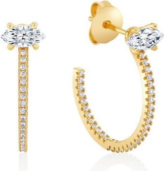 Crislu Marquise-Cut Pav&eacute; Cubic Zirconia Huggie Hoop Earrings in 18Kt Yellow Gold /Clear Stone at Nordstrom