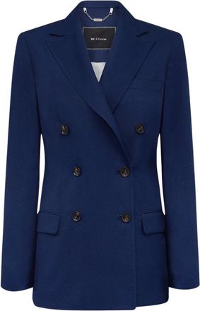 Kiton Double-breasted Viscose Jacket - Dames - Blazers - Blauw - L - Satijn - Jassen