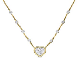 Mimi & Max 1 3/4ct TGW Natural Sapphire 1/8ct TW Diamond Heart Necklace 14k Yellow Gold