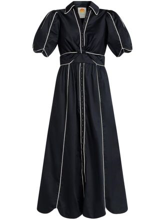 Farm Rio contrasting-trim midi dress - women - Cotton - S - Black