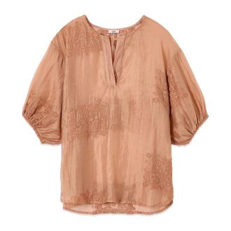 Oltre Overhemden, Dames, Roze, M, Polyester, Geborduurde blouse met ballonmouwen