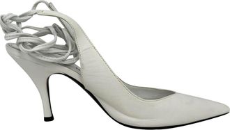 The Attico Self-Tie Pointed-Toe Pumps in White Leather