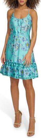 Siena My Balconia Tiered Satin Minidress in Aqua Multi at Nordstrom Rack, Size 16