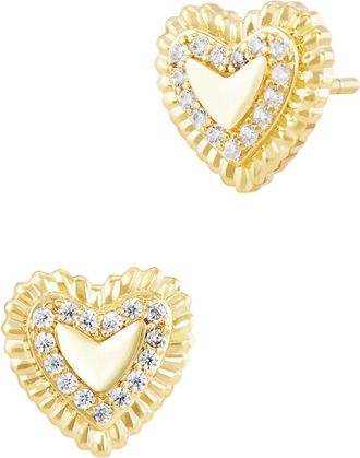 Savvy Cie Jewels 14K GOLD PLATED OVER BRASS HEART STUD EARRINGS
