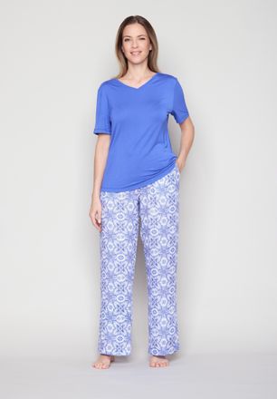 Joop Pyjamahose JOOP, Damen, Gr. 34, N-Gr, knallblau, Web, Obermaterial: 100% Lyocell, bequem lang, Hosen Pyjamahose, mit Allover-Print und seitlichen Tasc
