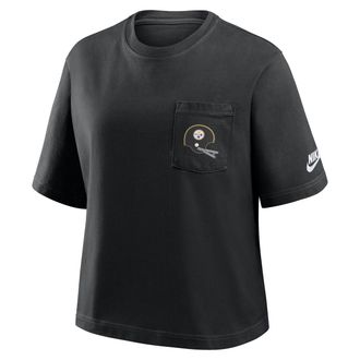 Nike Pittsburgh Steelers Rewind Pocket Boxy Nike Womens NFL T-Shirt in Black | 11CM00A7LV-WZ9