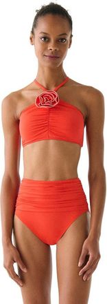 Kate Spade New York Contrast Rosette Solids High Neck Bra Top in Goji Berry at Nordstrom, Size X-Large