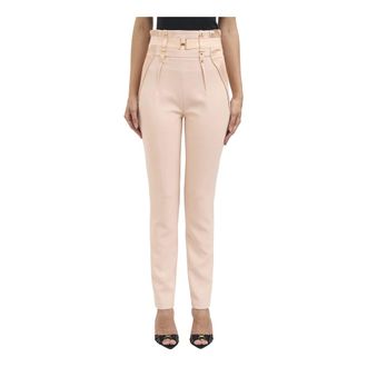 Elisabetta Franchi Broeken, Dames, Beige, M, Polyester, Pantaloni Bustier a Vita Alta