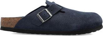 Birkenstock Boston Clogs In Navy Blue Suede Calfskin