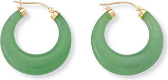 Palm Beach Jewelry Green Jade Hoop Earrings in Gold-Plated Sterling Silver